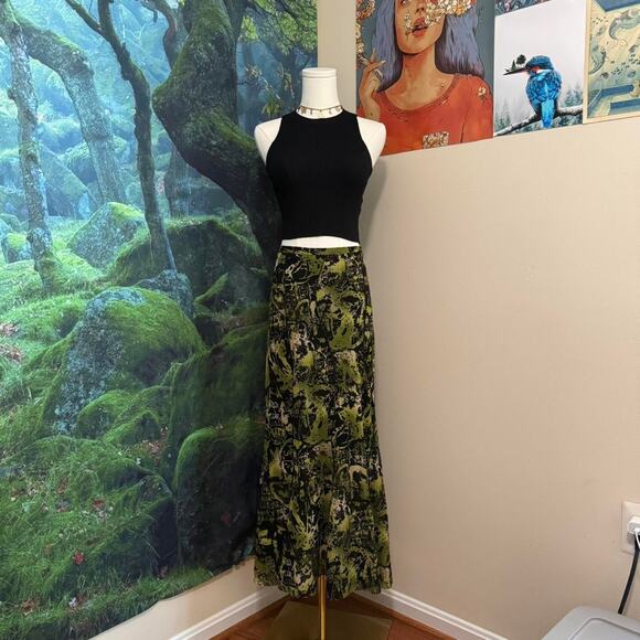 garella green black abstract print maxi skirt retro boho indie - Picture 7 of 7